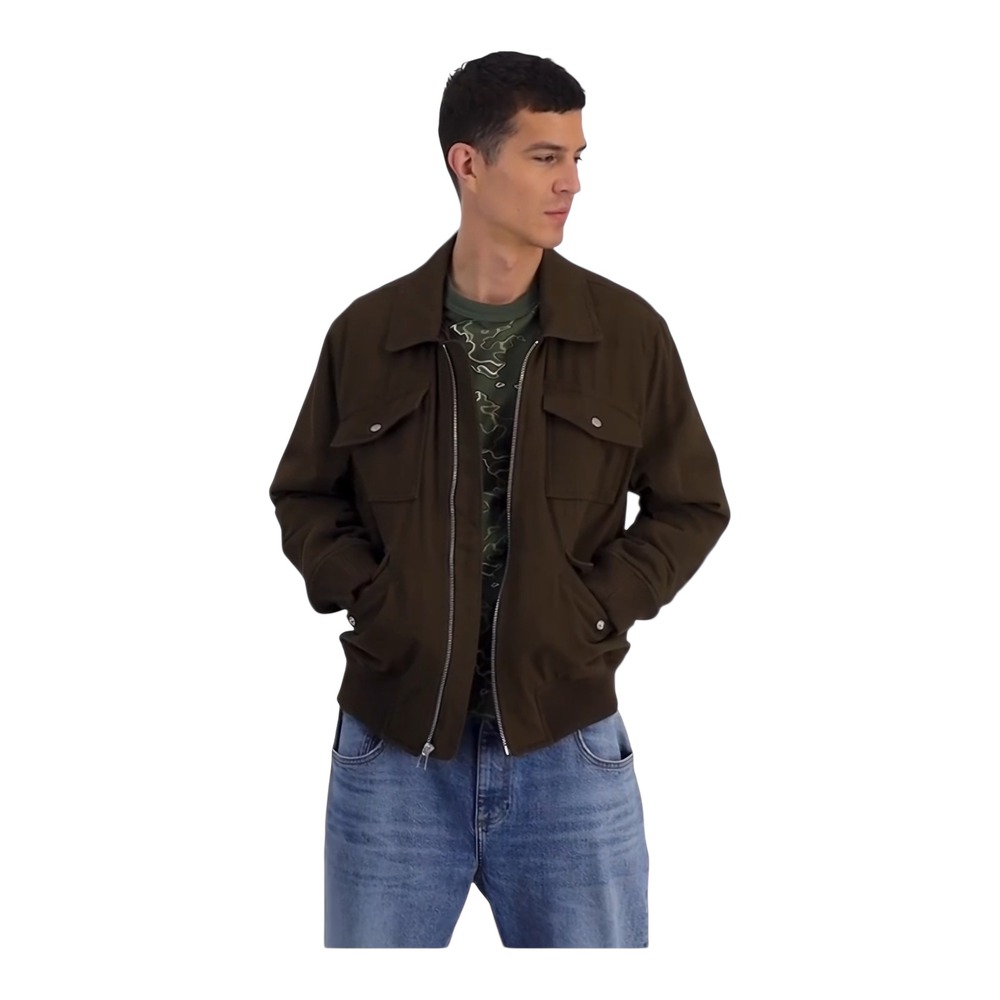 Mode of One Men‎ Multi Pocket Bomber Jacket Zip Cotton Insulated Dark Walnut XL